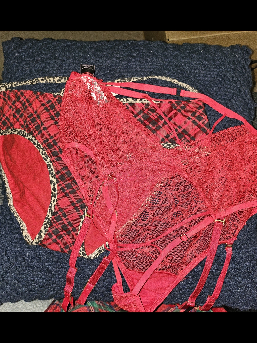 NWT Victoria's Secret Red Lace Garter + Panty Set